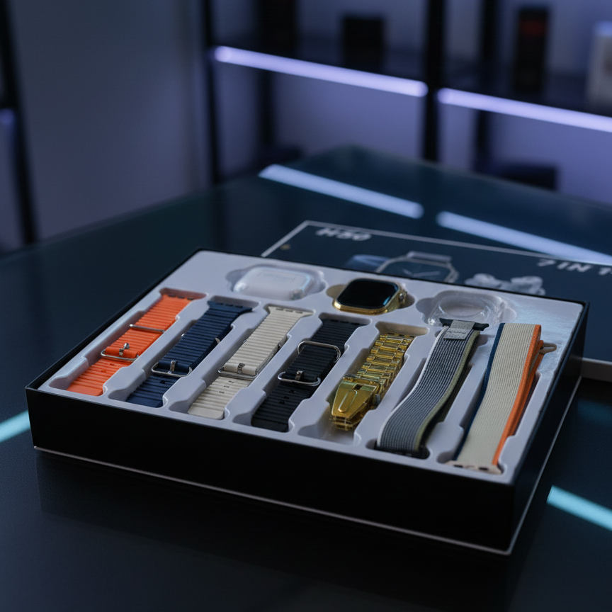 H50 Smart Watch 7‑in‑1 Set | Golden Design | With AirPods pro 5 & Accessories