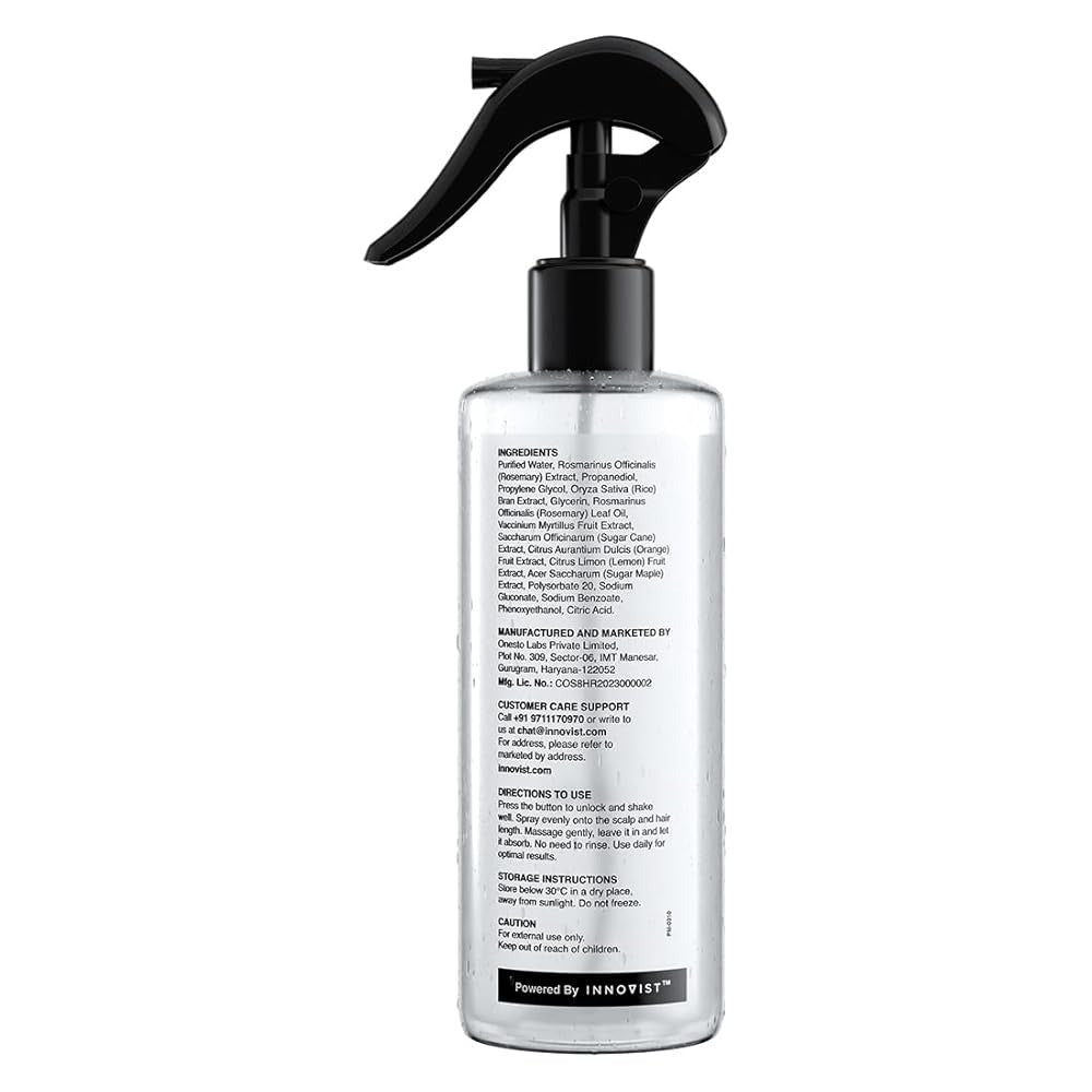 Bare Anatomy Nature Rosemary Water Spray For Hair Growth & Hair Thickness With Rice Water |100% Natural Extract | Soft & Smooth Hair| Controls Hairfall| Non-Greasy & Fast Absorbing | 200ml